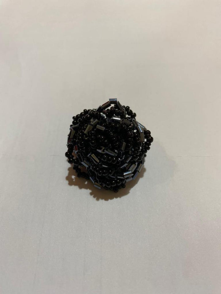 Anello Perline Fiore - nero - Bijondo