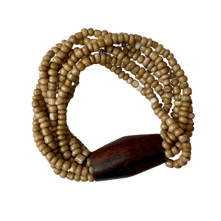 Bracciale vetro e legno, elasticizzato Laura - beige - Bijondo