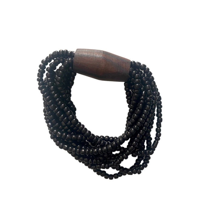 Bracciale vetro e legno, elasticizzato Laura - nero - Bijondo