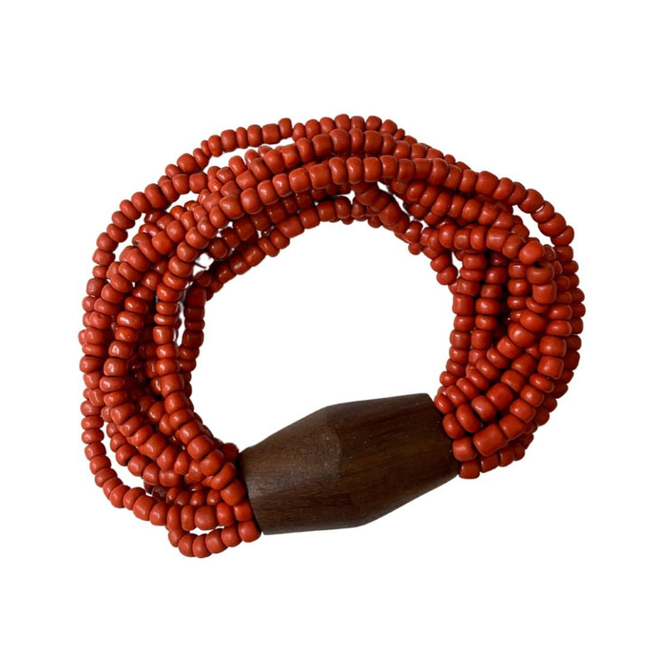 Bracciale vetro e legno, elasticizzato Laura - rosso - Bijondo