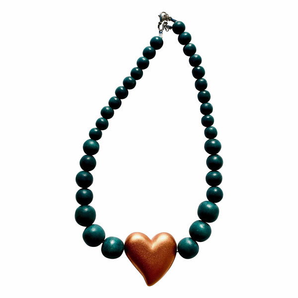 Collana Cuore Metallic - legno leggero - verde - Bijondo