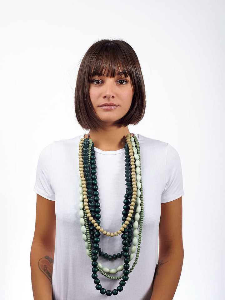 Collana lunga legno Vinohrady - verde - Bijondo