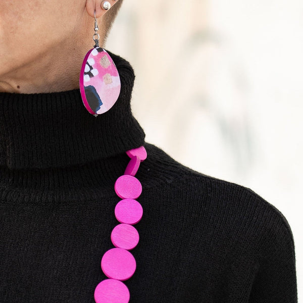 Orecchini legno Myra print - fucsia - Bijondo